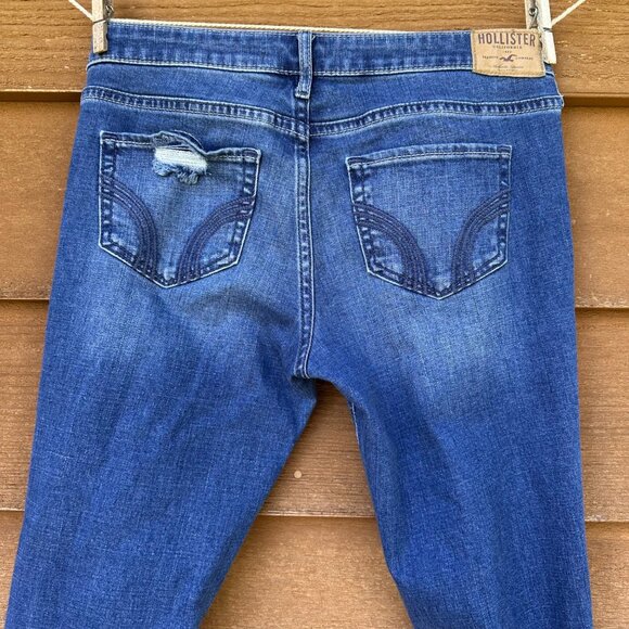 Hollister Embroidered Skinny Distressed MId-Rise Blue Jeans Size 5 - Picture 10 of 14